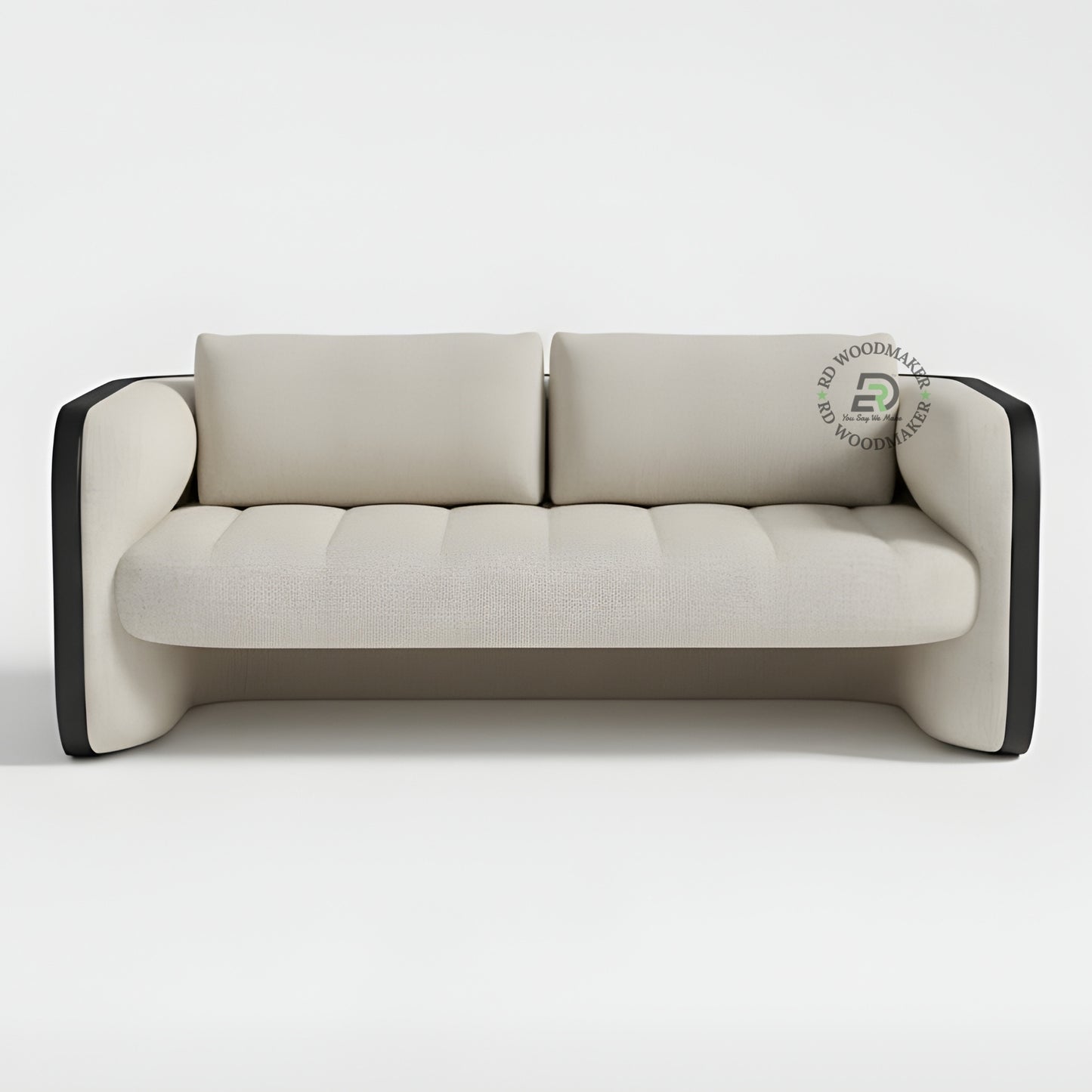 MODERN CREAM 2 SEATER SOFA WITH CURVED BLACK ARMS