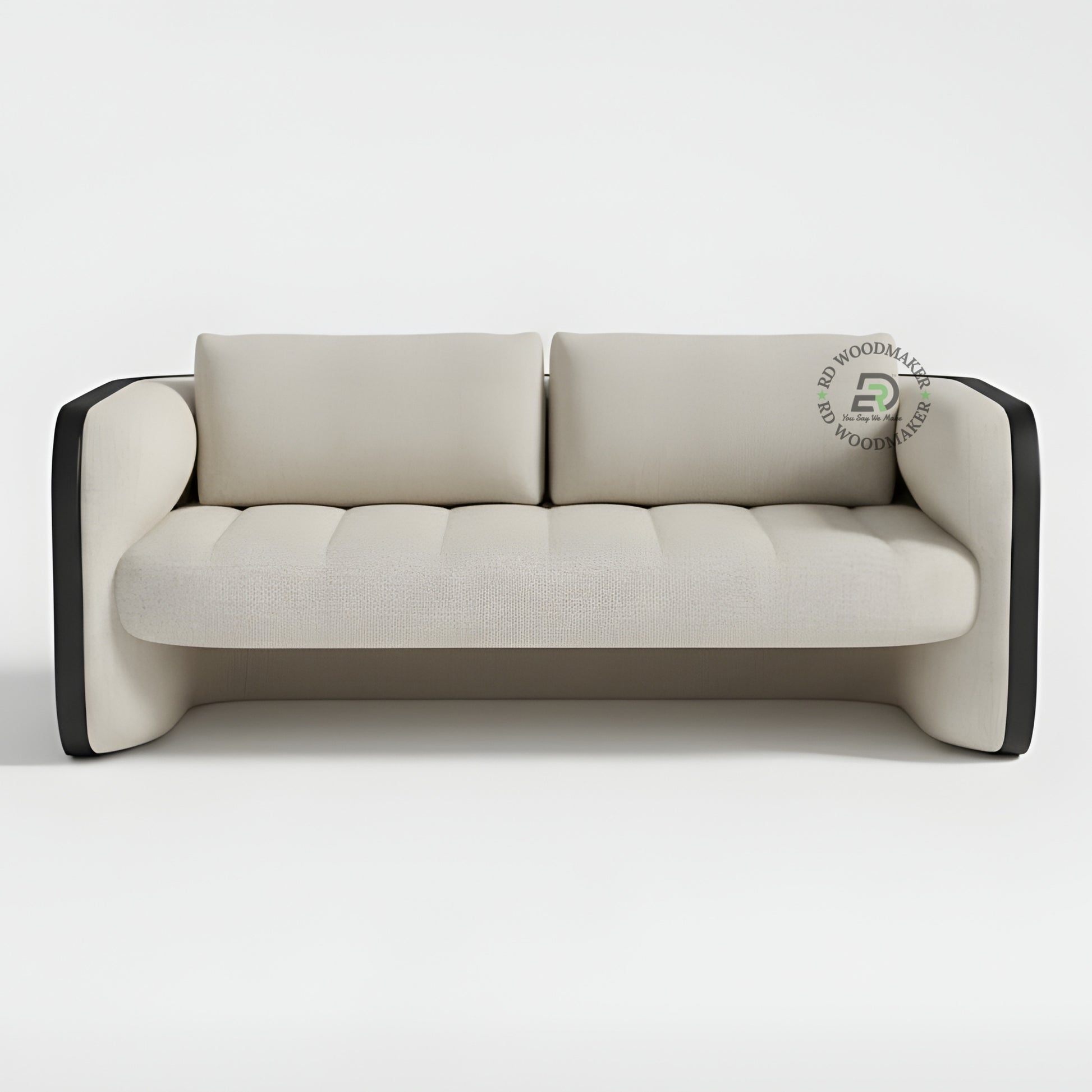 MODERN CREAM 2 SEATER SOFA WITH CURVED BLACK ARMS