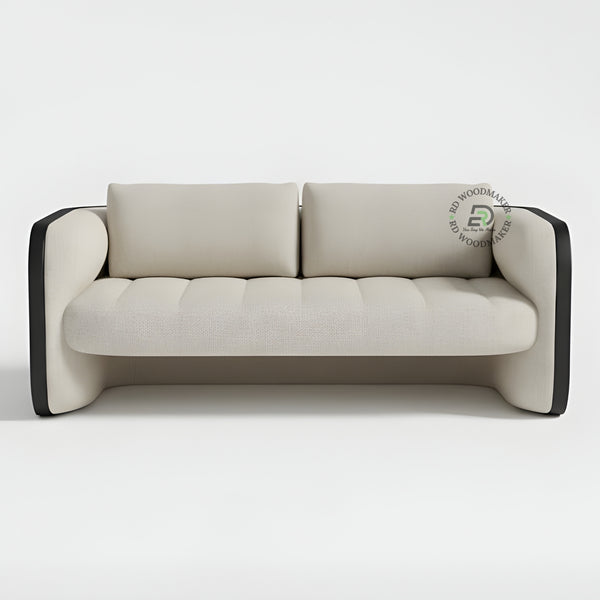 MODERN CREAM 2 SEATER SOFA WITH CURVED BLACK ARMS