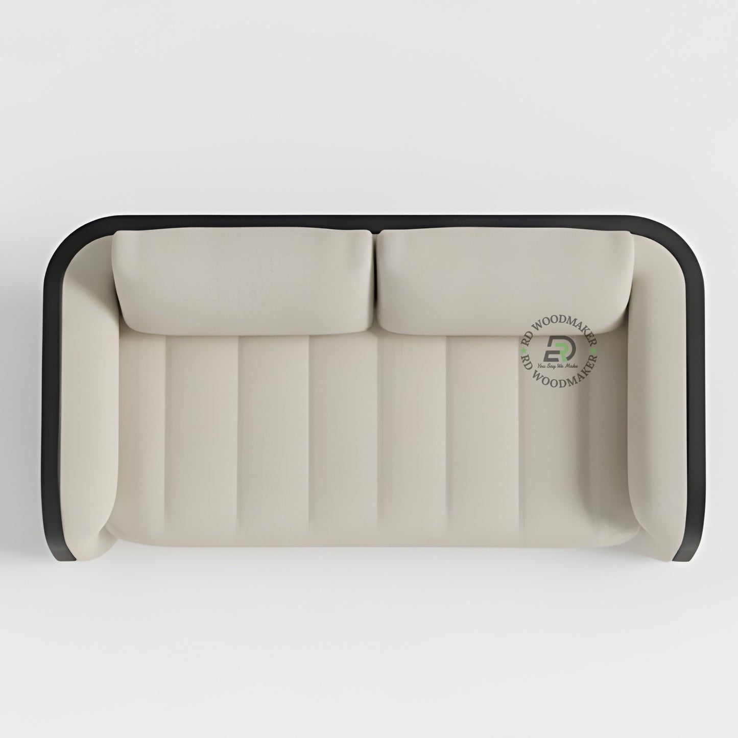 MODERN CREAM 2 SEATER SOFA WITH CURVED BLACK ARMS