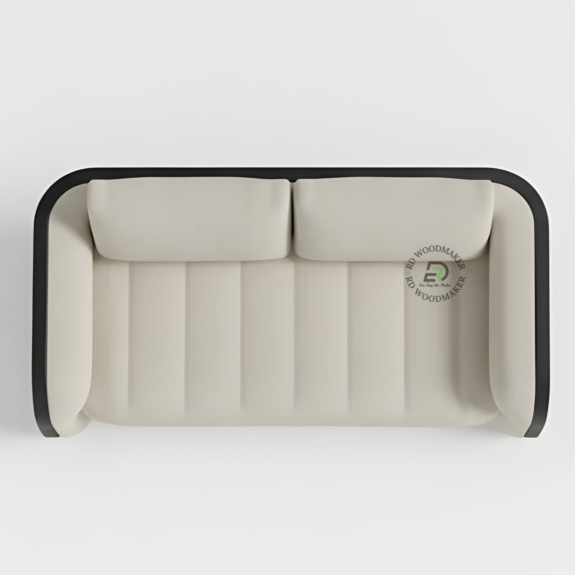 MODERN CREAM 2 SEATER SOFA WITH CURVED BLACK ARMS