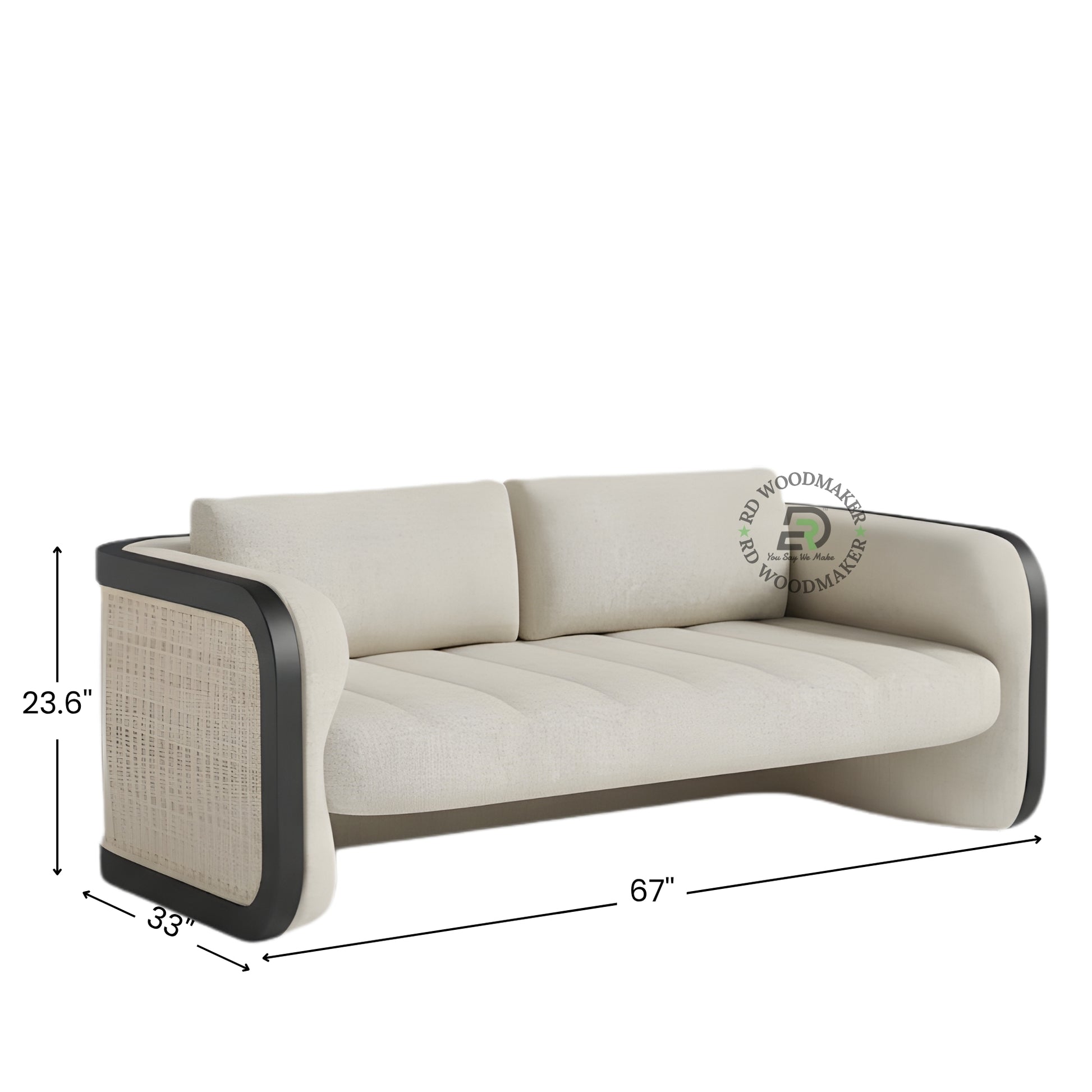 MODERN CREAM 2 SEATER SOFA WITH CURVED BLACK ARMS