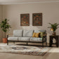 MINIMALIST GREY 3 SEATER SOFA WITH WOODEN ARMRESTS