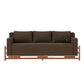 MODERN BROWN 3 SEATER SOFA WITH EXPOSED WOODEN FRAME