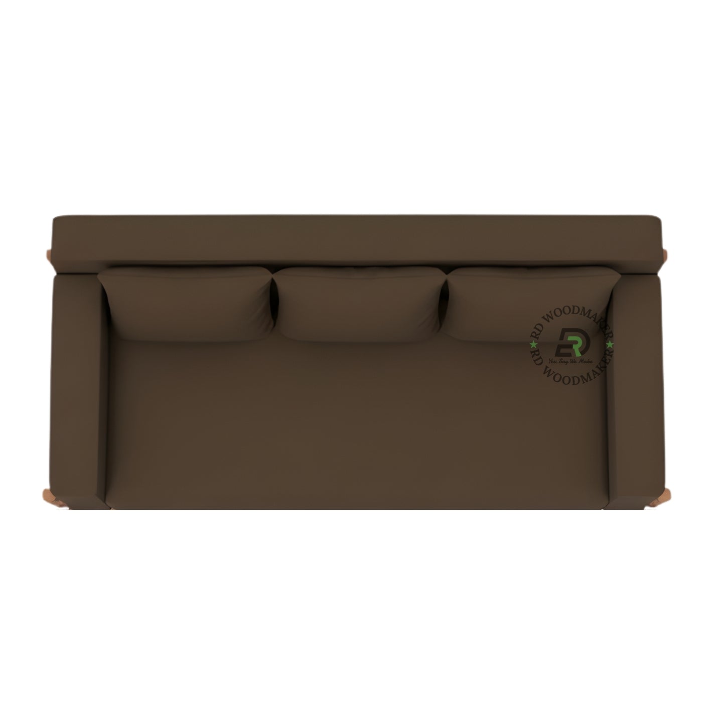 MODERN BROWN 3 SEATER SOFA WITH EXPOSED WOODEN FRAME