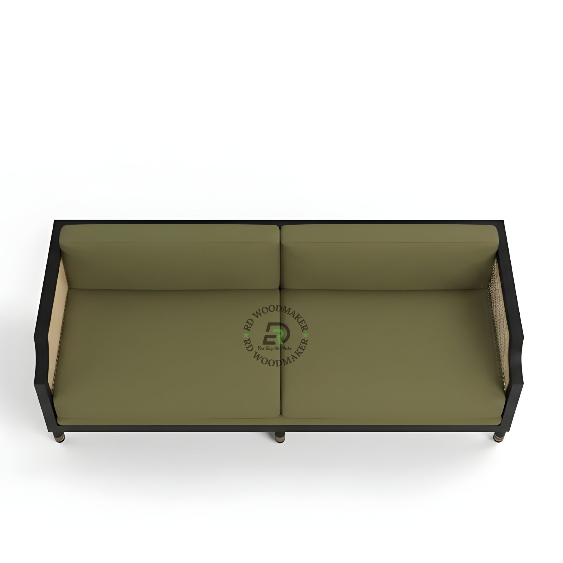 OLIVE GREEN CANE SIDE WOODEN 2 SEATER SOFA