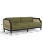 OLIVE GREEN CANE SIDE WOODEN 2 SEATER SOFA