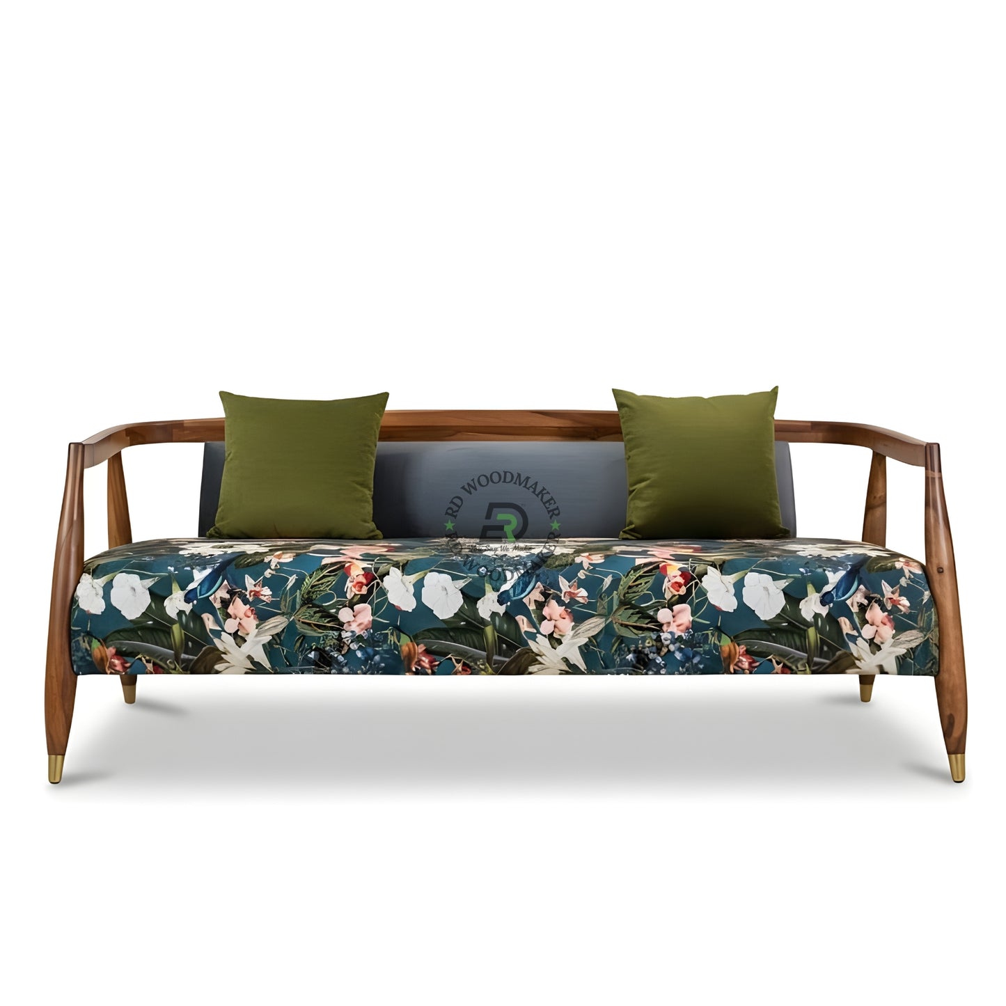TROPICAL FLORAL PRINT FABRIC SOFA WITH SOLID WOOD FRAME