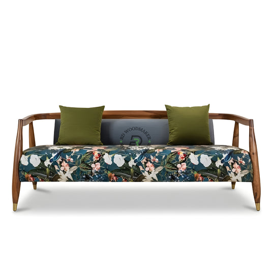 TROPICAL FLORAL PRINT FABRIC SOFA WITH SOLID WOOD FRAME