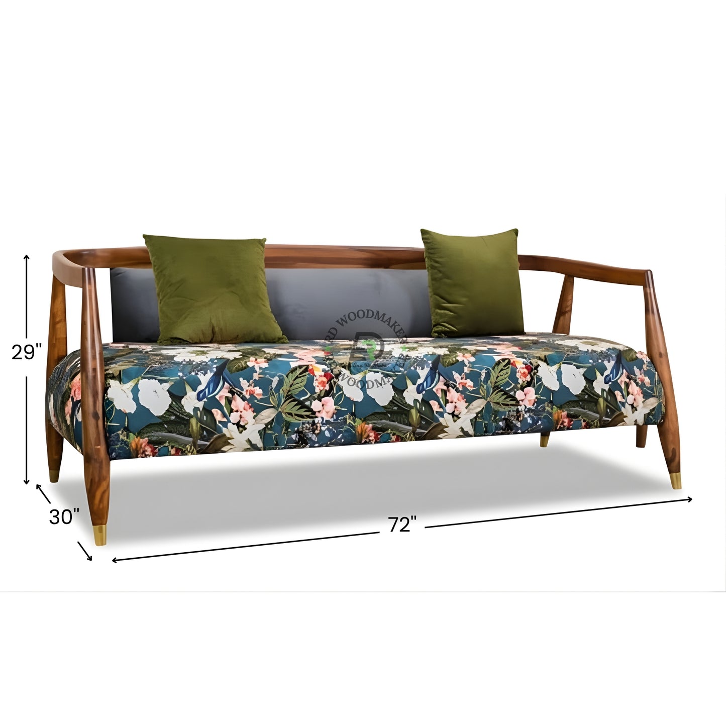 TROPICAL FLORAL PRINT FABRIC SOFA WITH SOLID WOOD FRAME