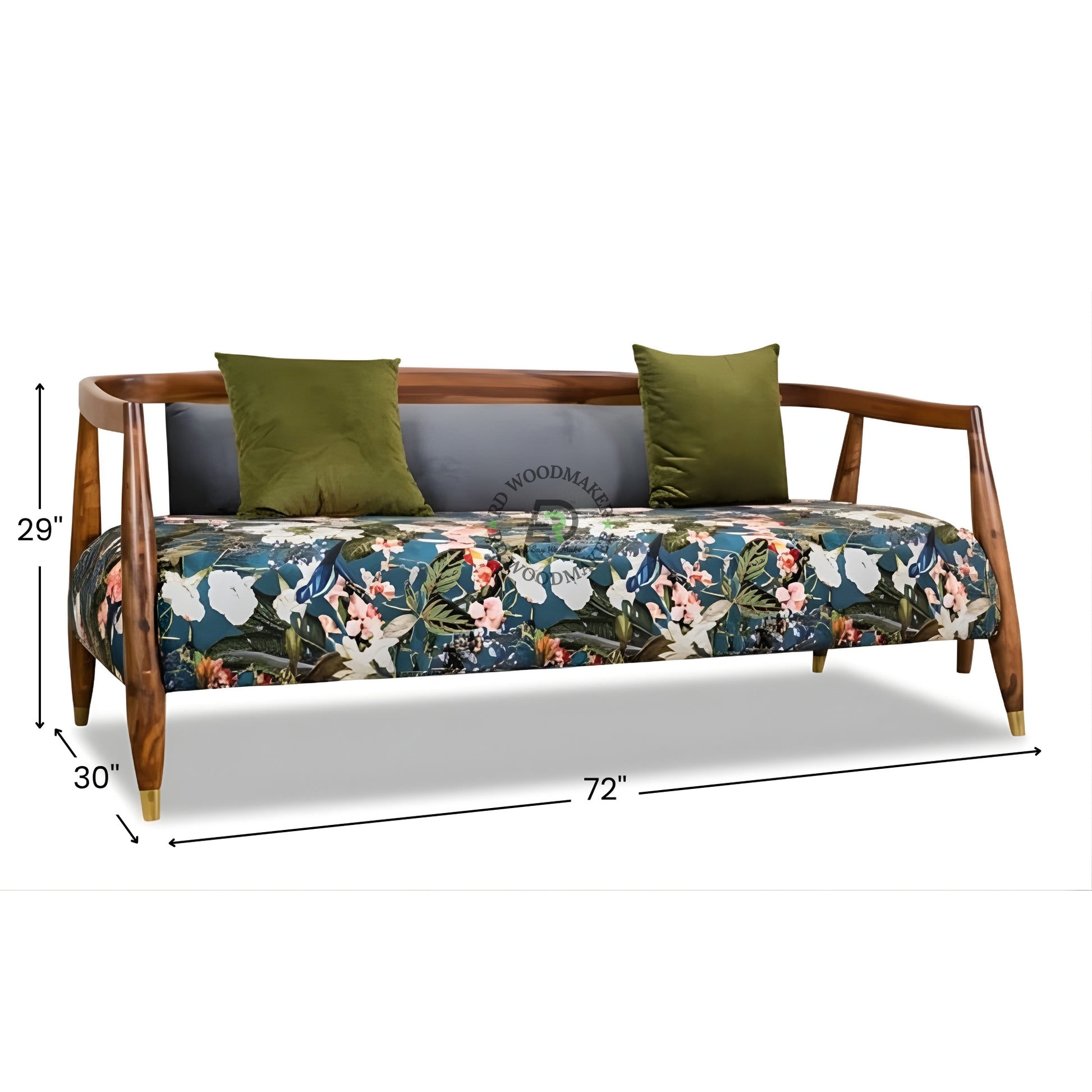 TROPICAL FLORAL PRINT FABRIC SOFA WITH SOLID WOOD FRAME