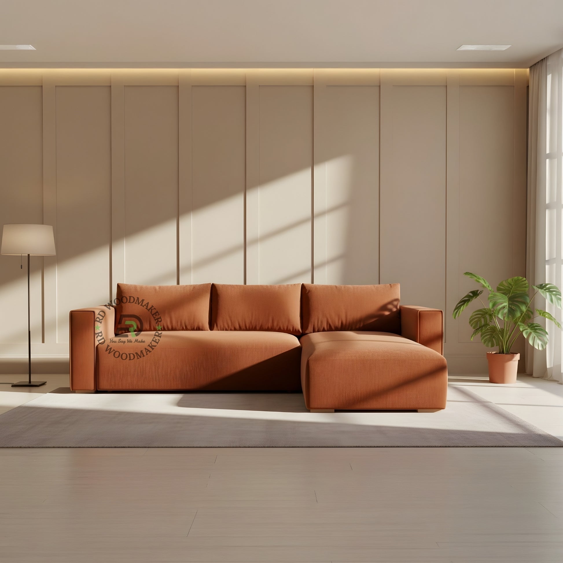 MODERN RUST ORANGE L SHAPE SECTIONAL SOFA