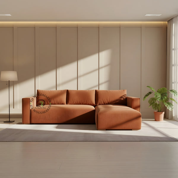 MODERN RUST ORANGE L SHAPE SECTIONAL SOFA