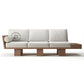 MODERN WHITE FABRIC 3 SEATER PLATFORM SOFA WITH EXTENDED WOODEN BASE