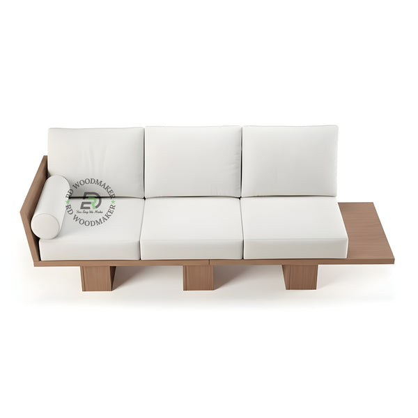MODERN WHITE FABRIC 3 SEATER PLATFORM SOFA WITH EXTENDED WOODEN BASE