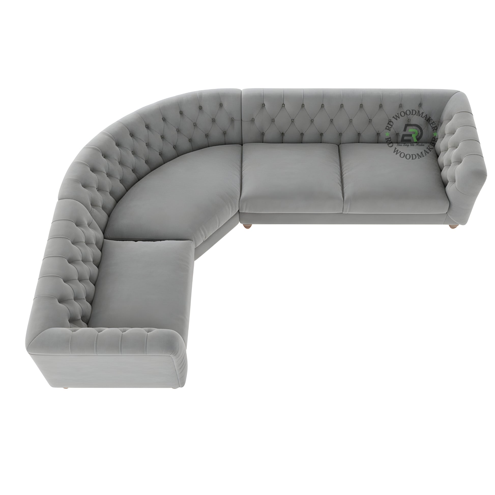 LUXURY GREY VELVET CURVED CHESTERFIELD SECTIONAL SOFA
