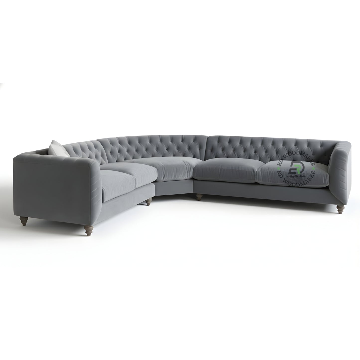 LUXURY GREY VELVET CURVED CHESTERFIELD SECTIONAL SOFA