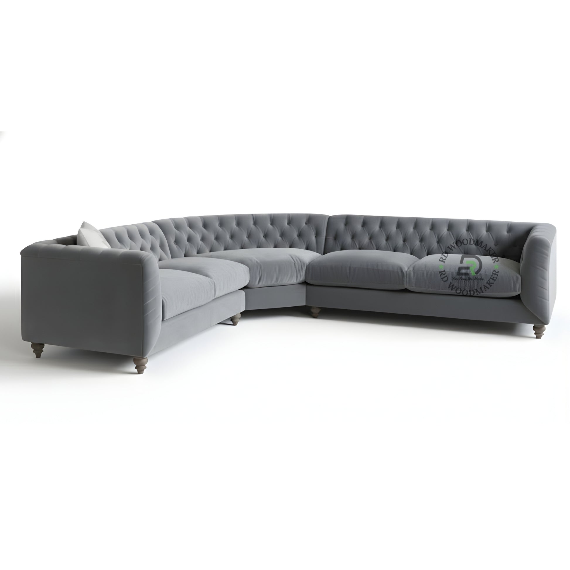 LUXURY GREY VELVET CURVED CHESTERFIELD SECTIONAL SOFA