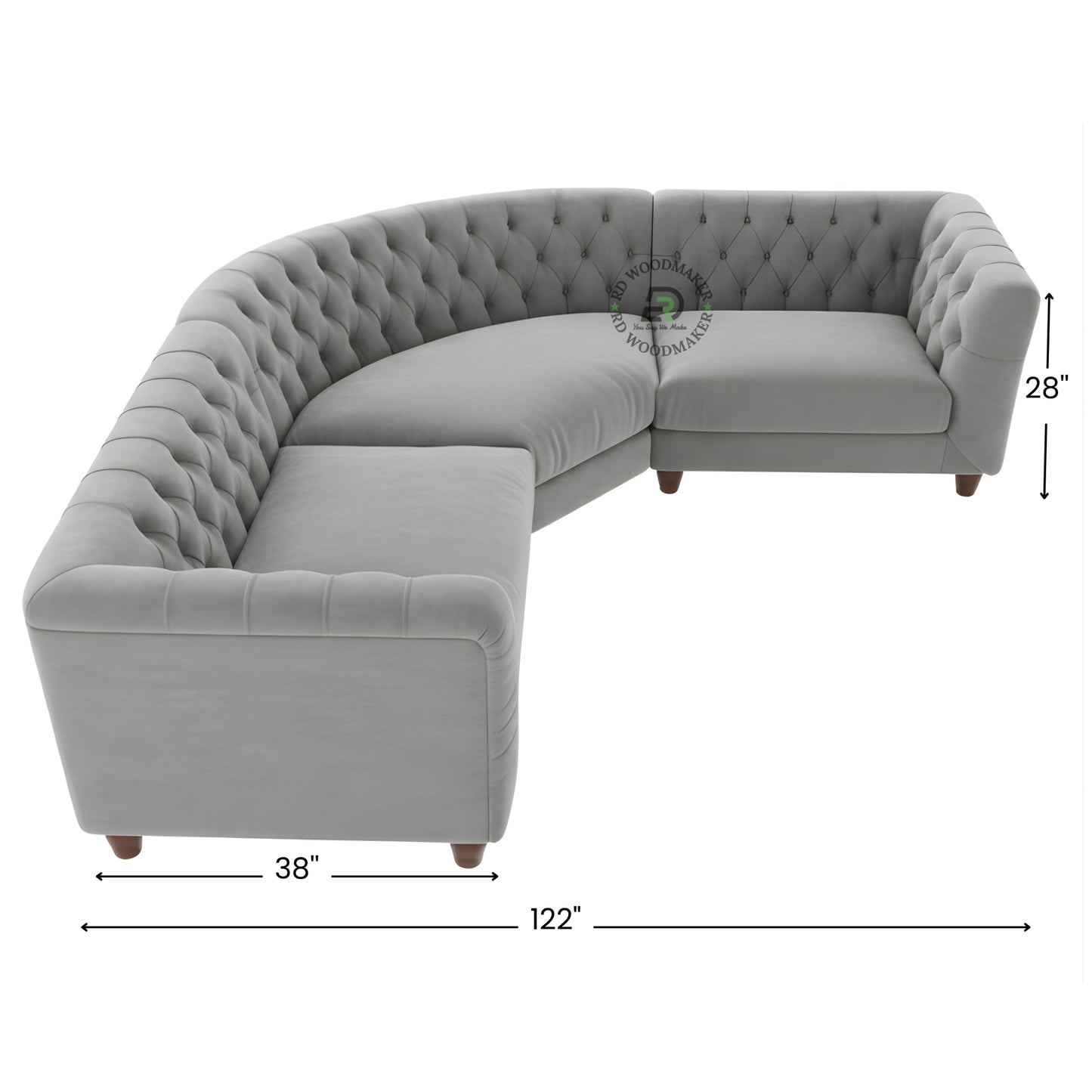 LUXURY GREY VELVET CURVED CHESTERFIELD SECTIONAL SOFA