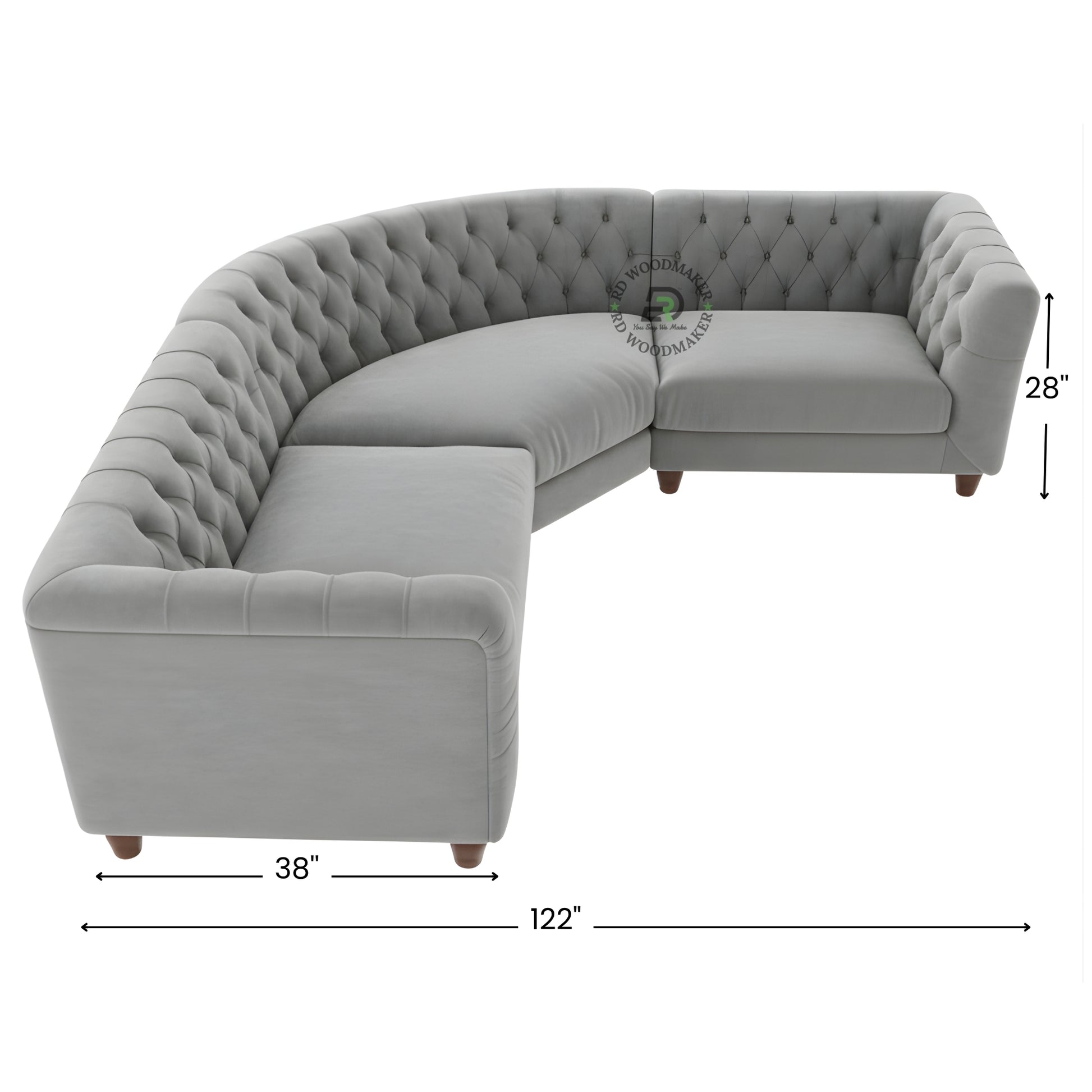 LUXURY GREY VELVET CURVED CHESTERFIELD SECTIONAL SOFA