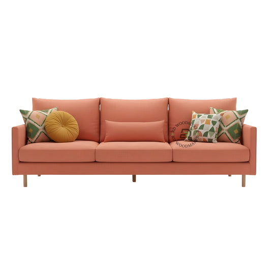 CONTEMPORARY CORAL PEACH FABRIC 3 SEATER SOFA