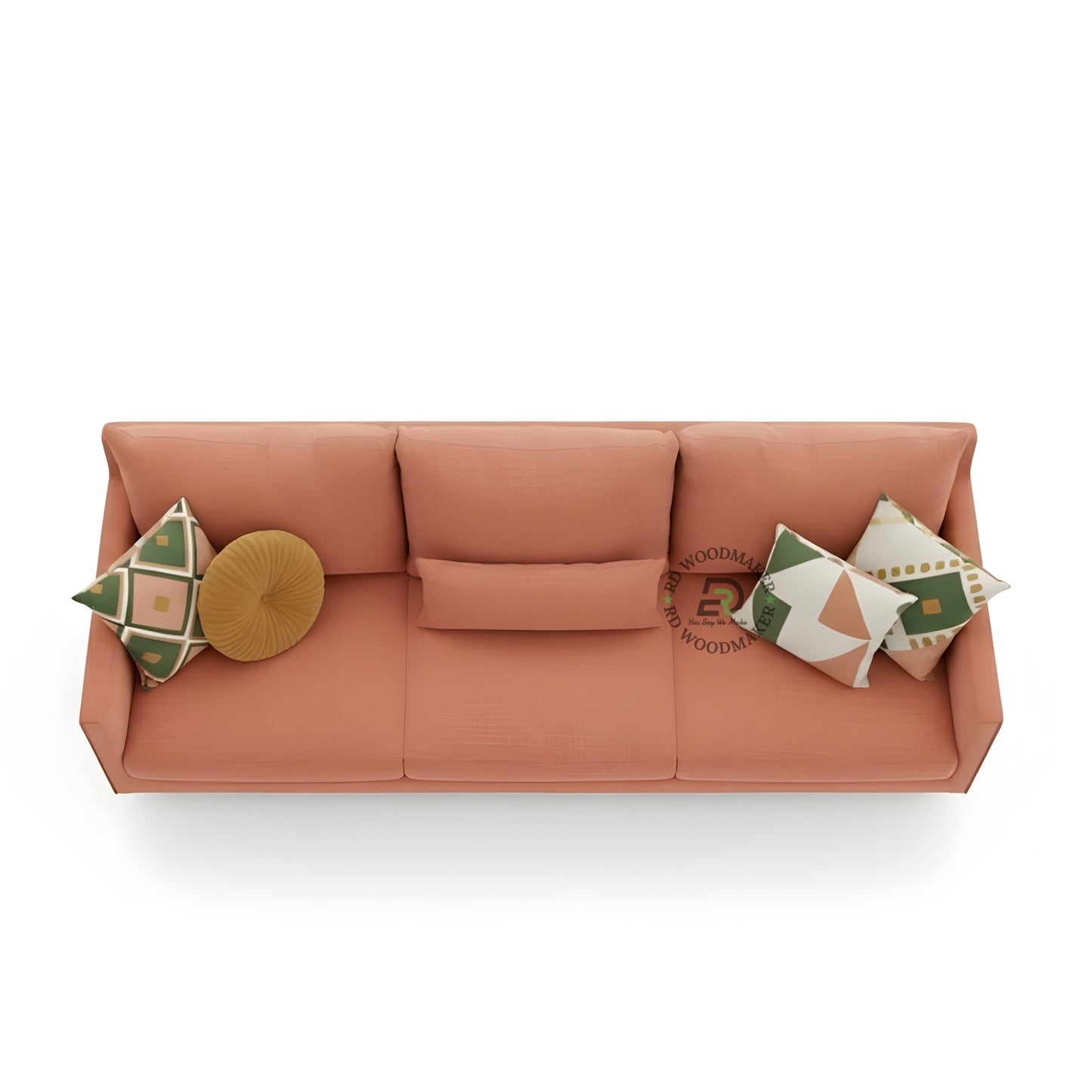 CONTEMPORARY CORAL PEACH FABRIC 3 SEATER SOFA