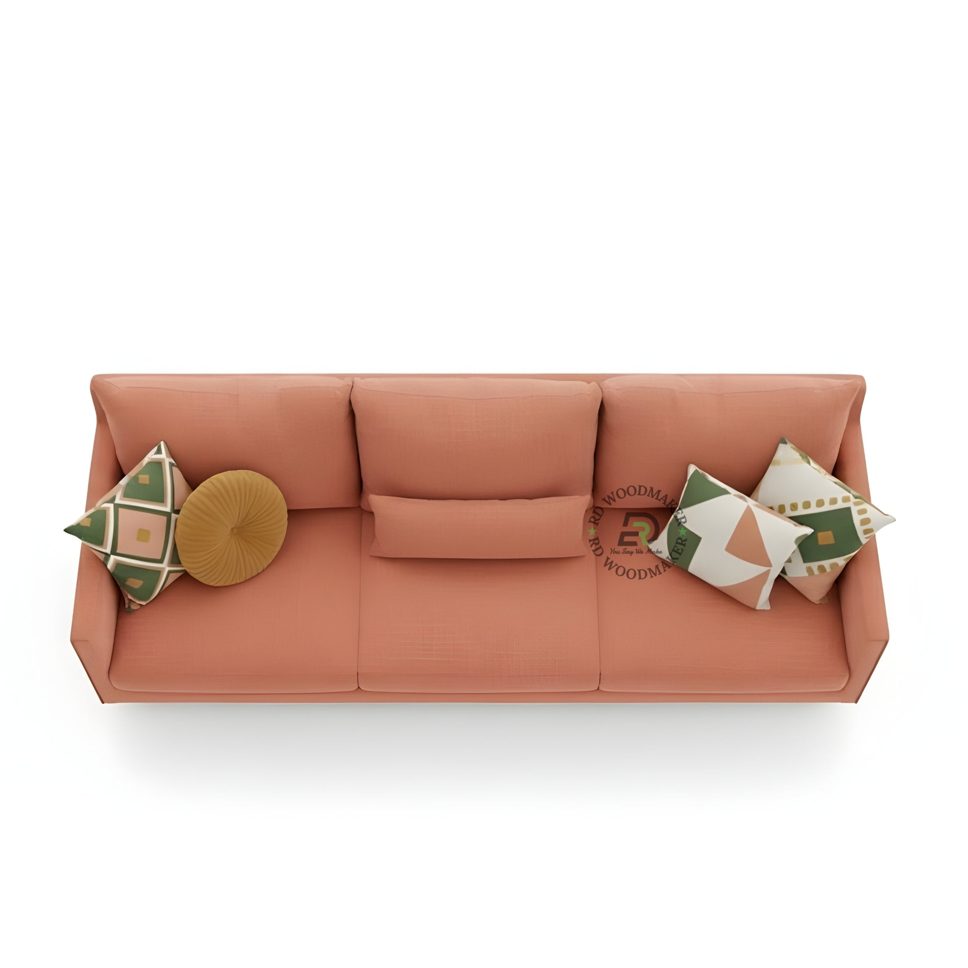 CONTEMPORARY CORAL PEACH FABRIC 3 SEATER SOFA
