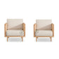 MODERN CREAM FABRIC 3 SEATER SOFA WITH WOVEN CANE SIDES
