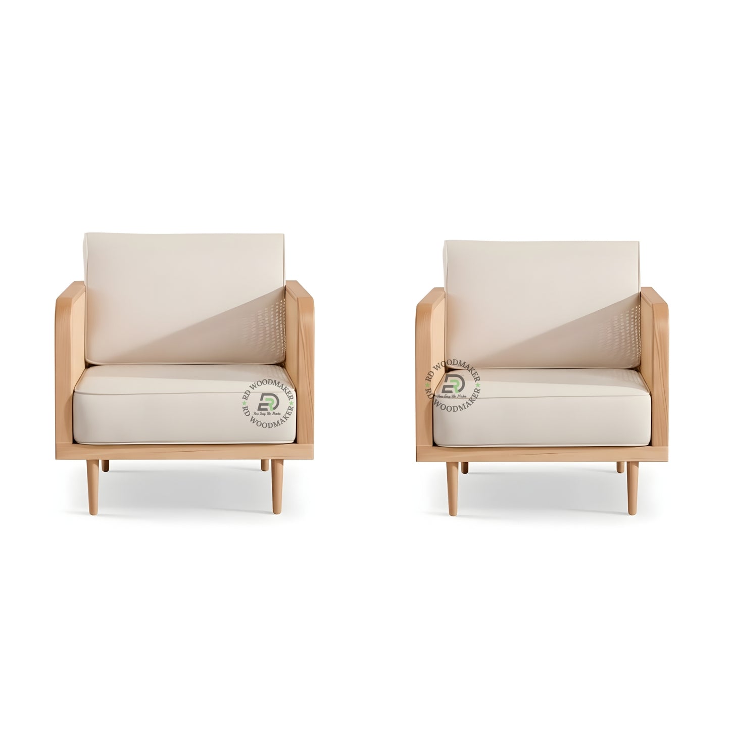 MODERN CREAM FABRIC 3 SEATER SOFA WITH WOVEN CANE SIDES