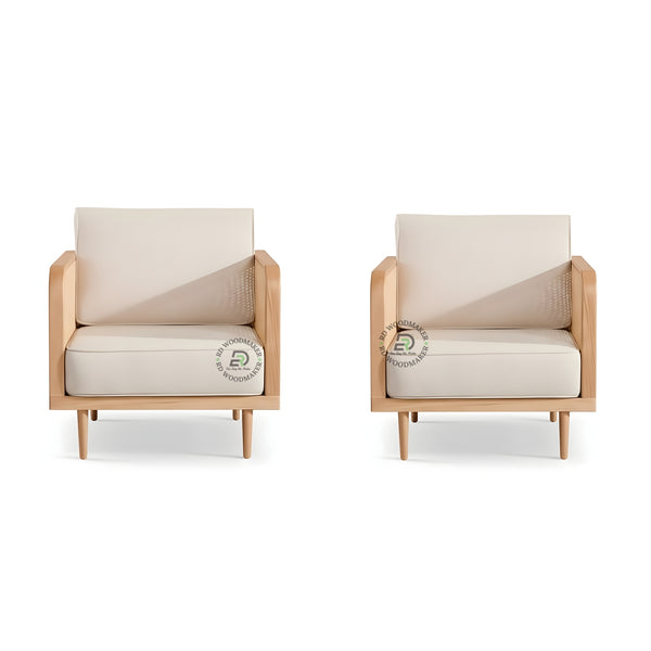 MODERN CREAM FABRIC 3 SEATER SOFA WITH WOVEN CANE SIDES