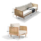 MODERN CREAM FABRIC 3 SEATER SOFA WITH WOVEN CANE SIDES