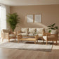MODERN CREAM FABRIC 3 SEATER SOFA WITH WOVEN CANE SIDES