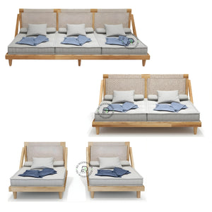 BOHO STYLE WOODEN FLOOR DAYBED SOFA WITH CANE BACKREST
