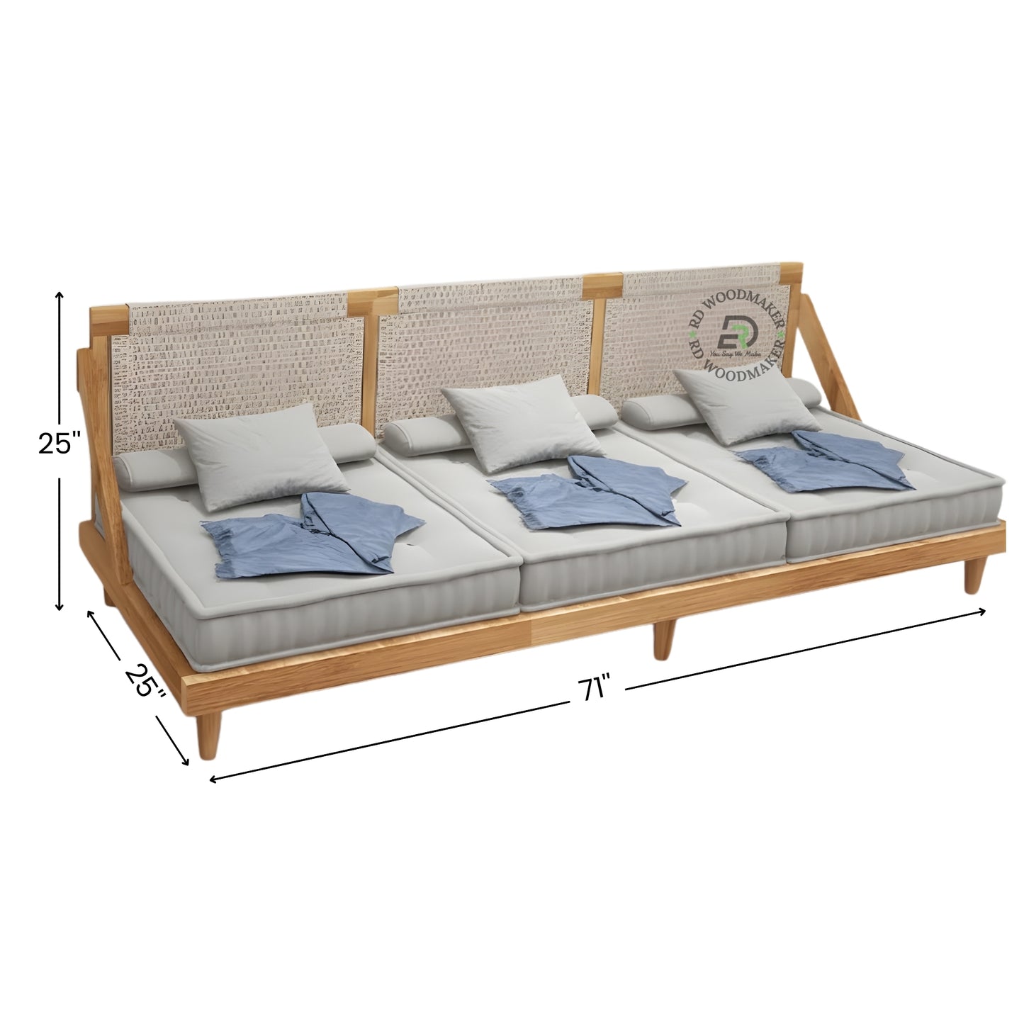 BOHO STYLE WOODEN FLOOR DAYBED SOFA WITH CANE BACKREST