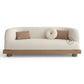 MODERN CURVED BOUCLE SOFA WITH WOODEN BASE