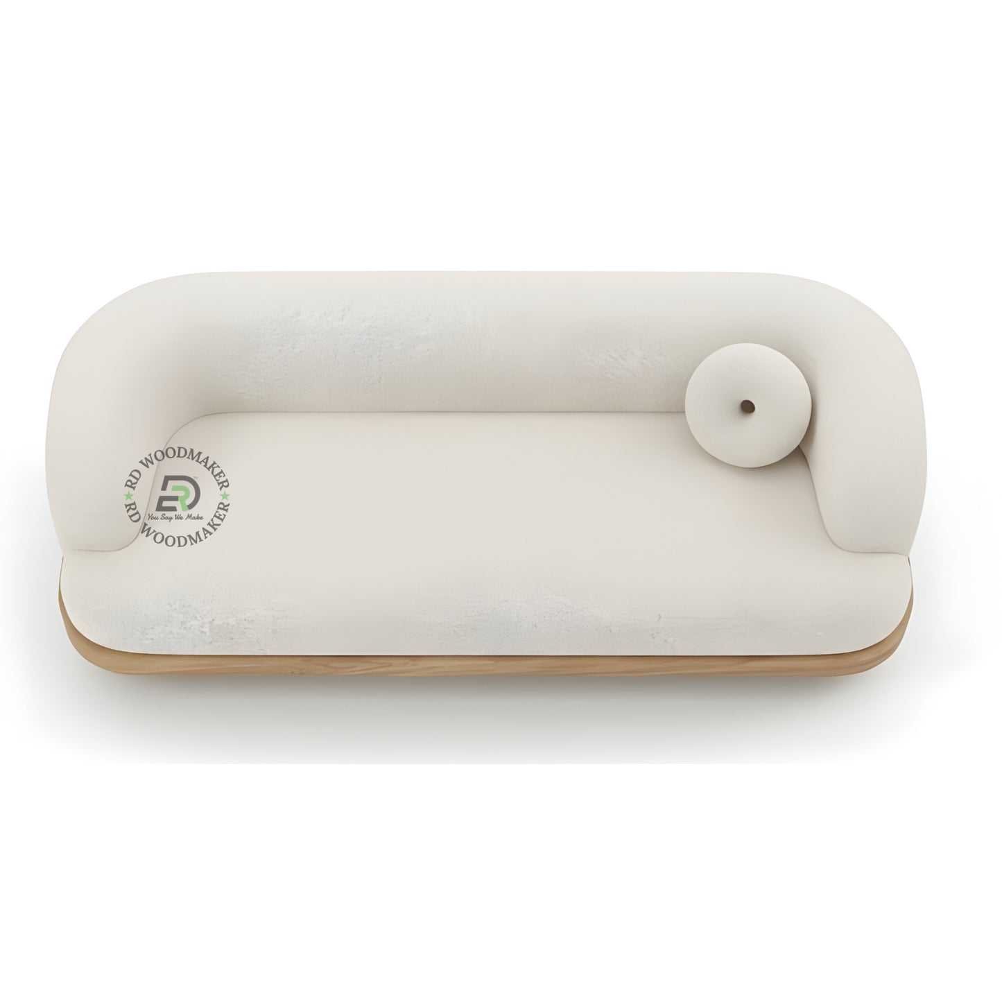 MODERN CURVED BOUCLE SOFA WITH WOODEN BASE