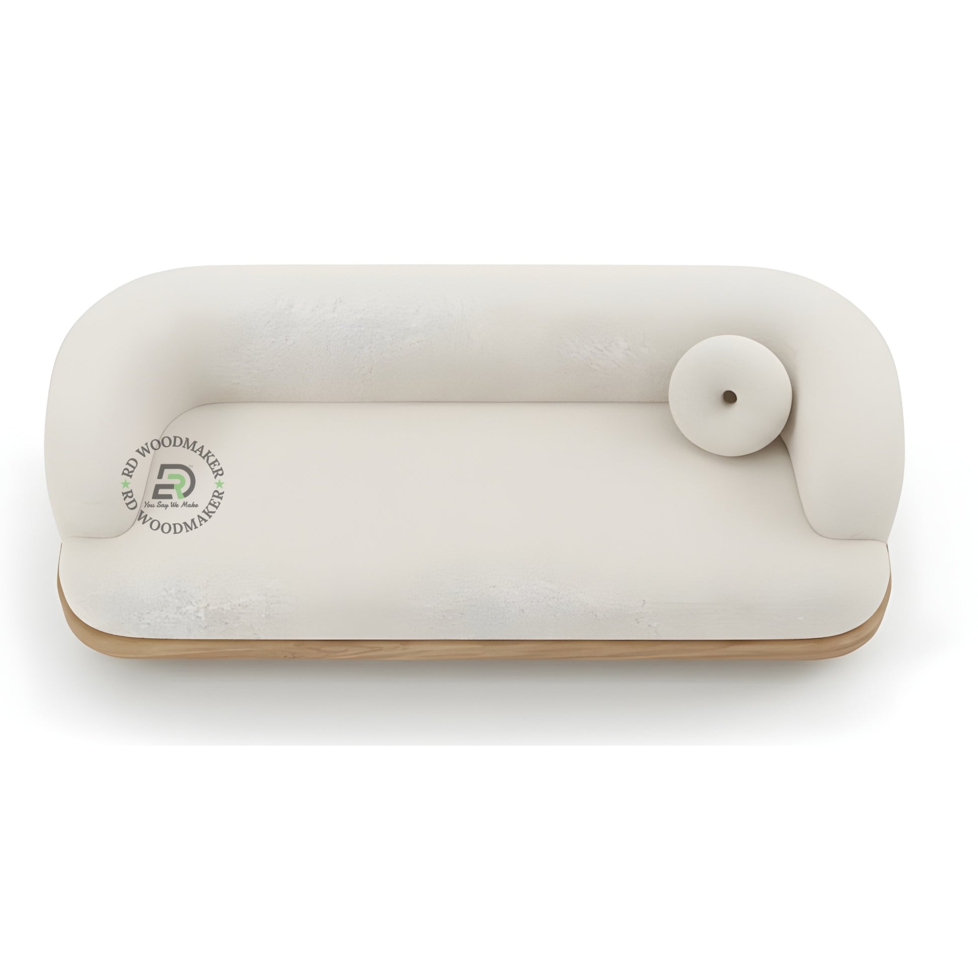 MODERN CURVED BOUCLE SOFA WITH WOODEN BASE