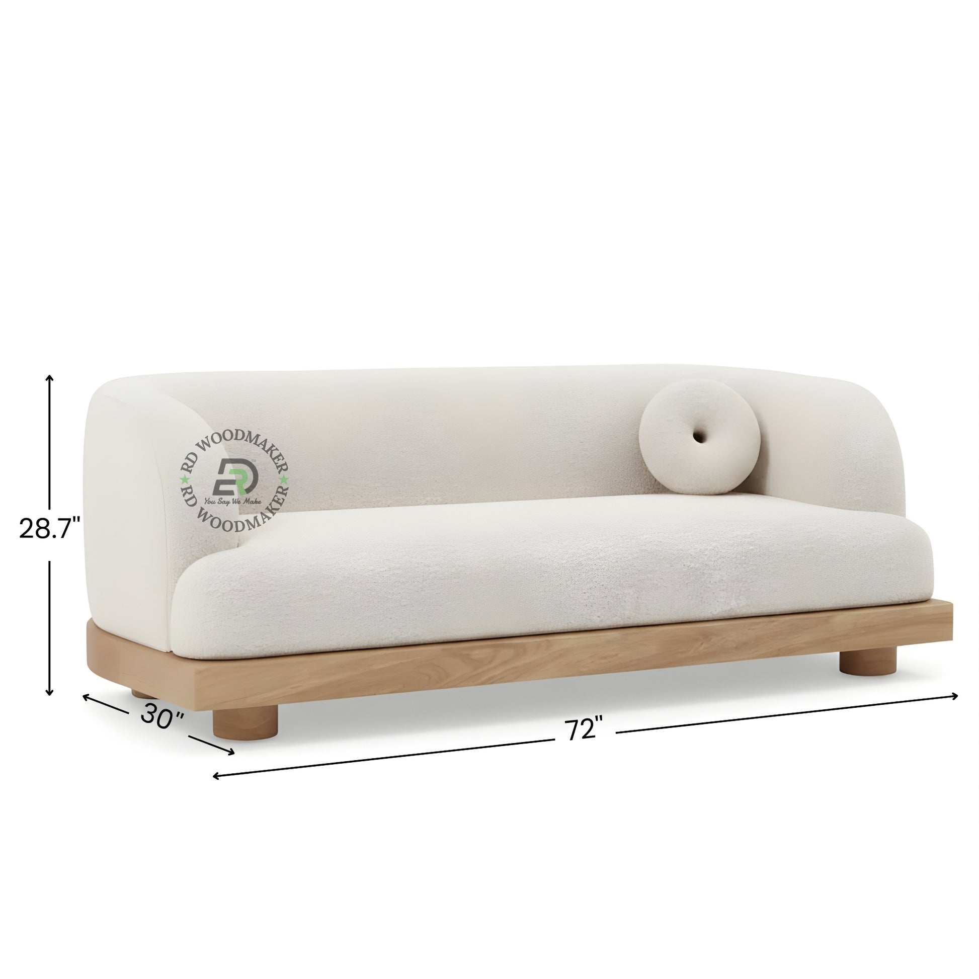 MODERN CURVED BOUCLE SOFA WITH WOODEN BASE