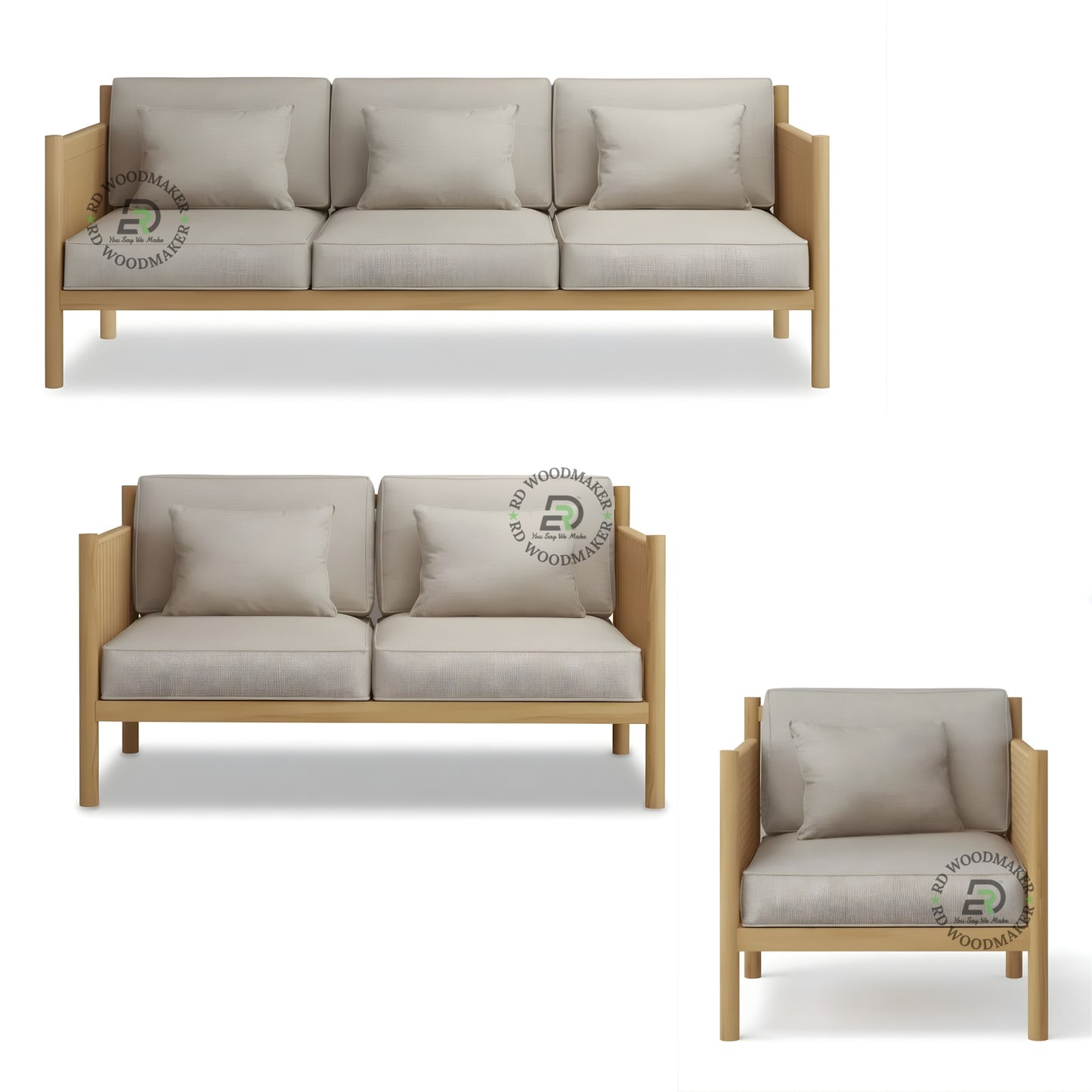 SCANDINAVIAN SOLID WOOD 3 SEATER SPINDLE SOFA