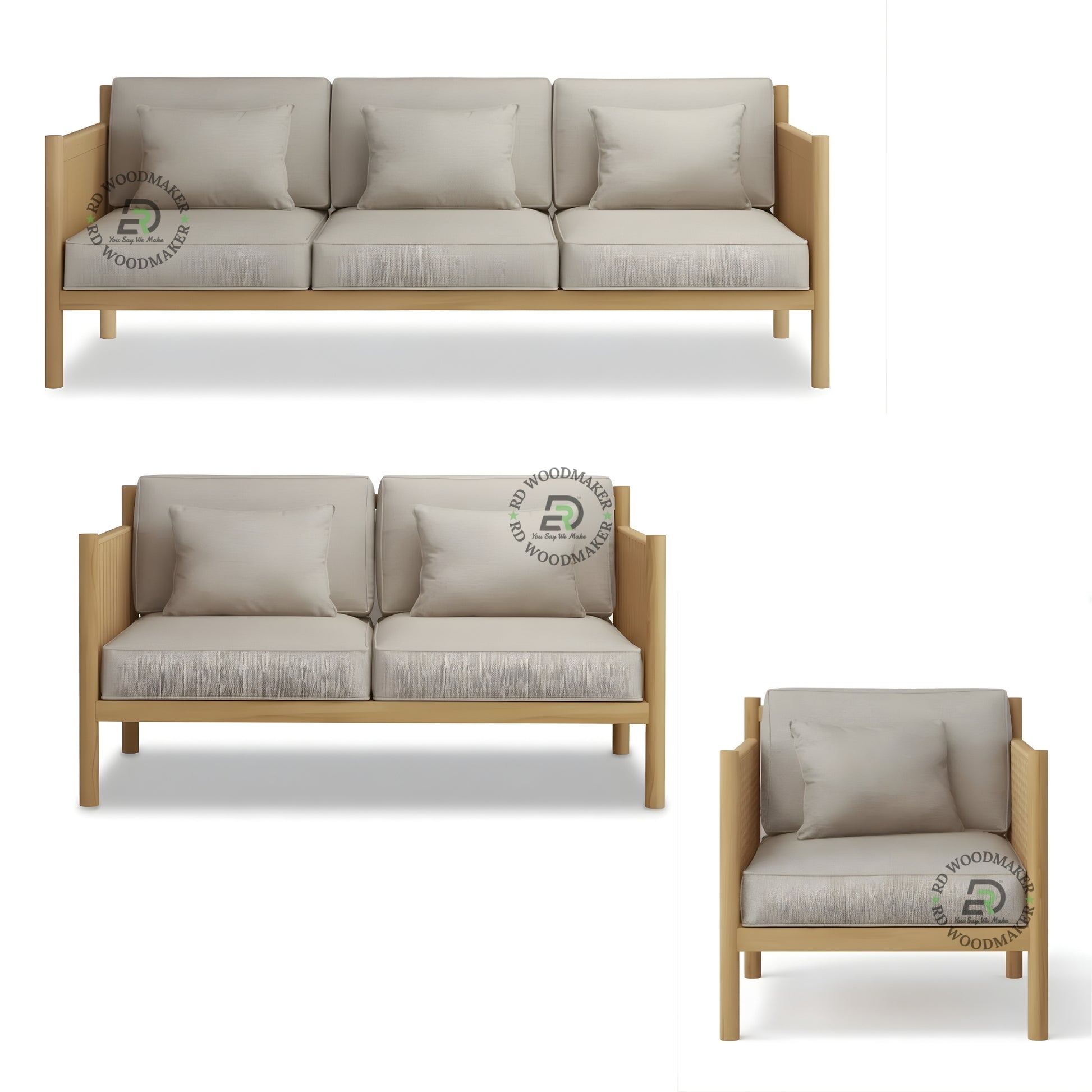 SCANDINAVIAN SOLID WOOD 3 SEATER SPINDLE SOFA