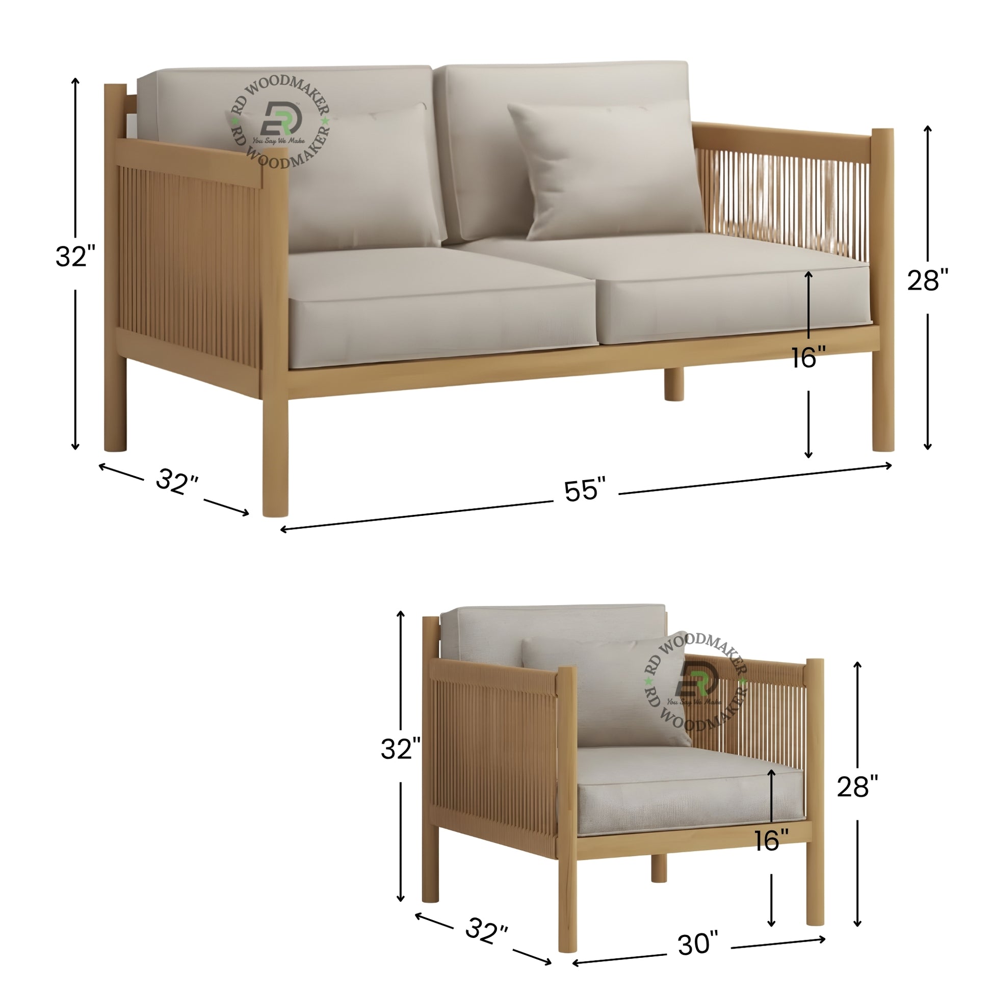 SCANDINAVIAN SOLID WOOD 3 SEATER SPINDLE SOFA