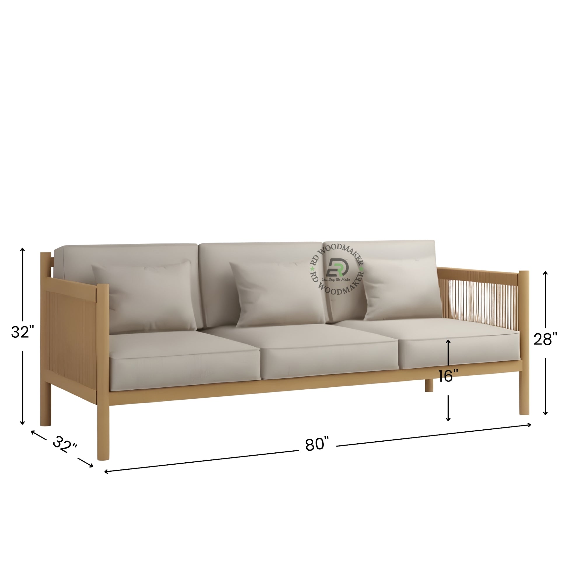 SCANDINAVIAN SOLID WOOD 3 SEATER SPINDLE SOFA