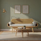 MID CENTURY CURVED WOODEN SOFA WITH CANE BACKREST