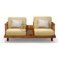 2 SEATER WOODEN SOFA WITH INTEGRATED CENTER CONSOLE TABLE