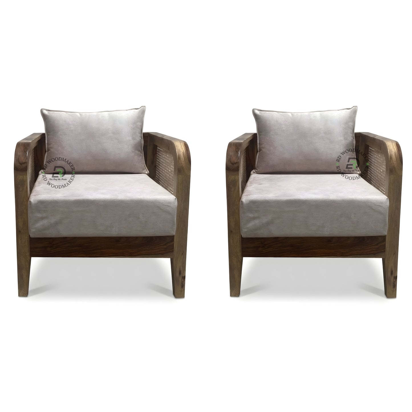SOLID WOOD 3 SEATER SOFA WITH CURVED CANE ARMS