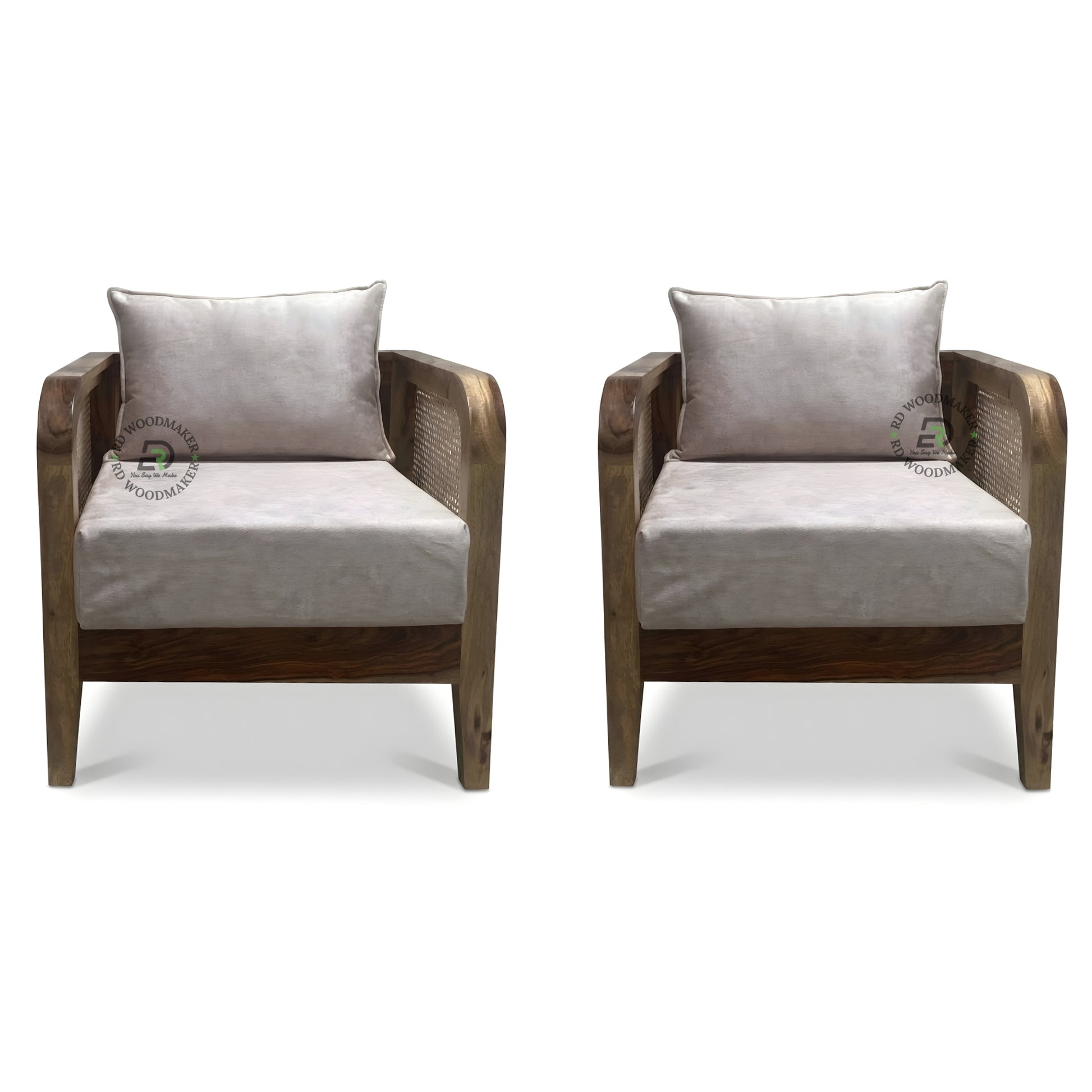 SOLID WOOD 3 SEATER SOFA WITH CURVED CANE ARMS