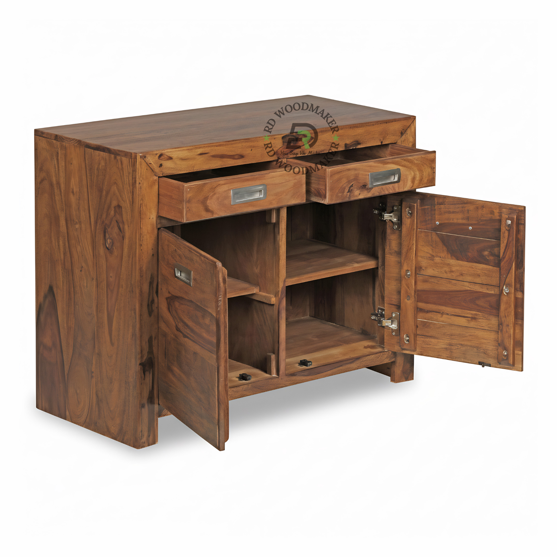 Sheesham Wood Compact Storage Sideboard with Drawers & Cabinet