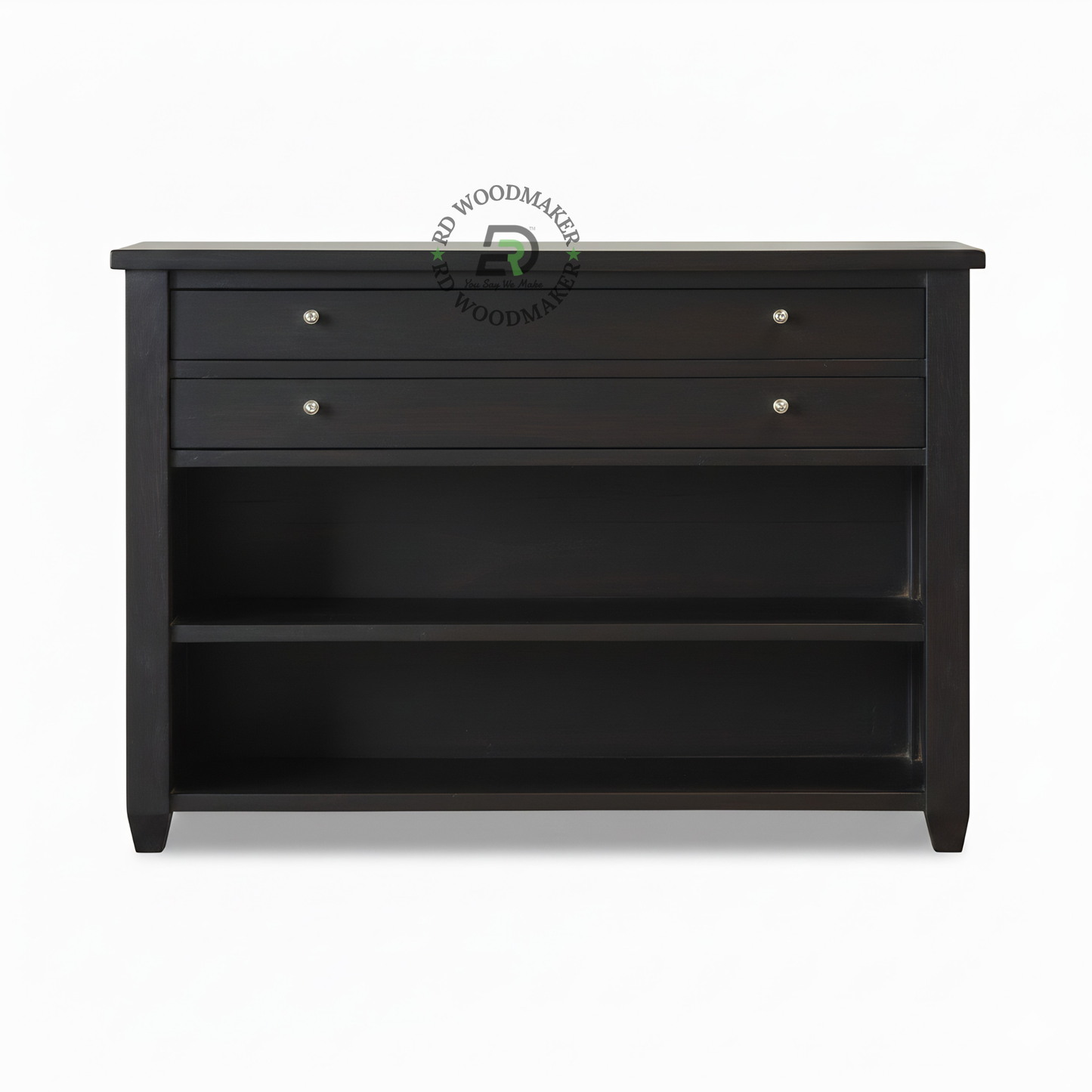 Modern Black Wooden Sideboard with Drawers & Open Shelf Storage
