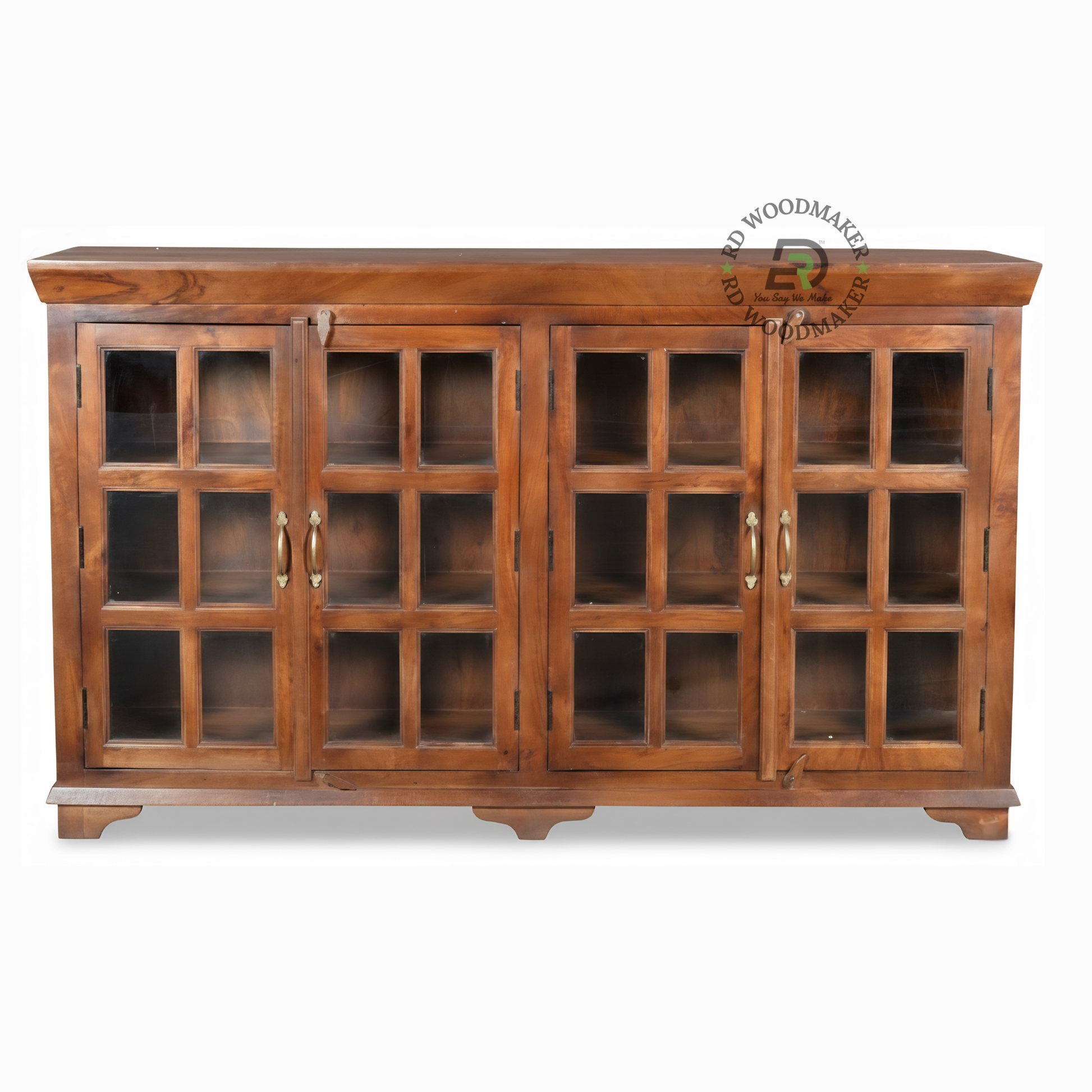 CLASSIC WOODEN GLASS PANEL SIDEBOARD WITH FOUR DOORS