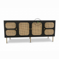 MODERN BLACK CANE PANEL SIDEBOARD WITH GOLD LEGS